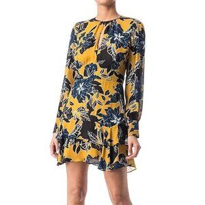 Parker Women's Hayley Silk Blend Gold Floral Print Tiered Dress Size 4 NWT
